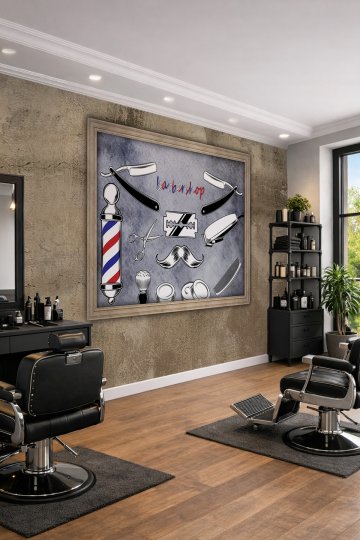 Dreamwall Tahta Arka Planlı Berber Konseptli Tek Parça Tekstil Duvar Kağıdı
