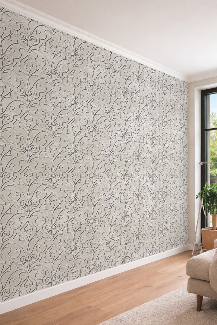 Dreamwall Taş Dokulu Klasik Damask Desenli Rölyef Etkili Tekstil Duvar Kağıdı