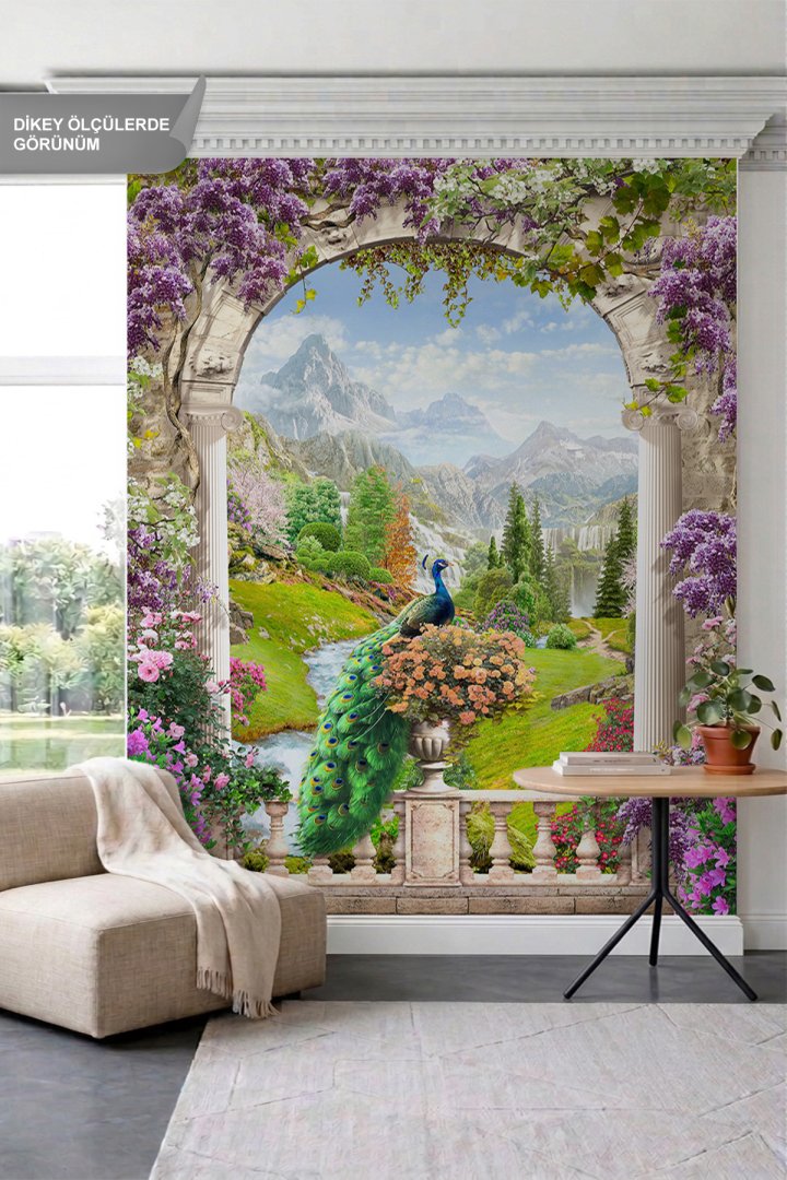 Dreamwall Taş Sokak, Çiçek Saksıları ve Sahil Kasabası Manzaralı Tek Parça Tekstil Duvar Kağıdı