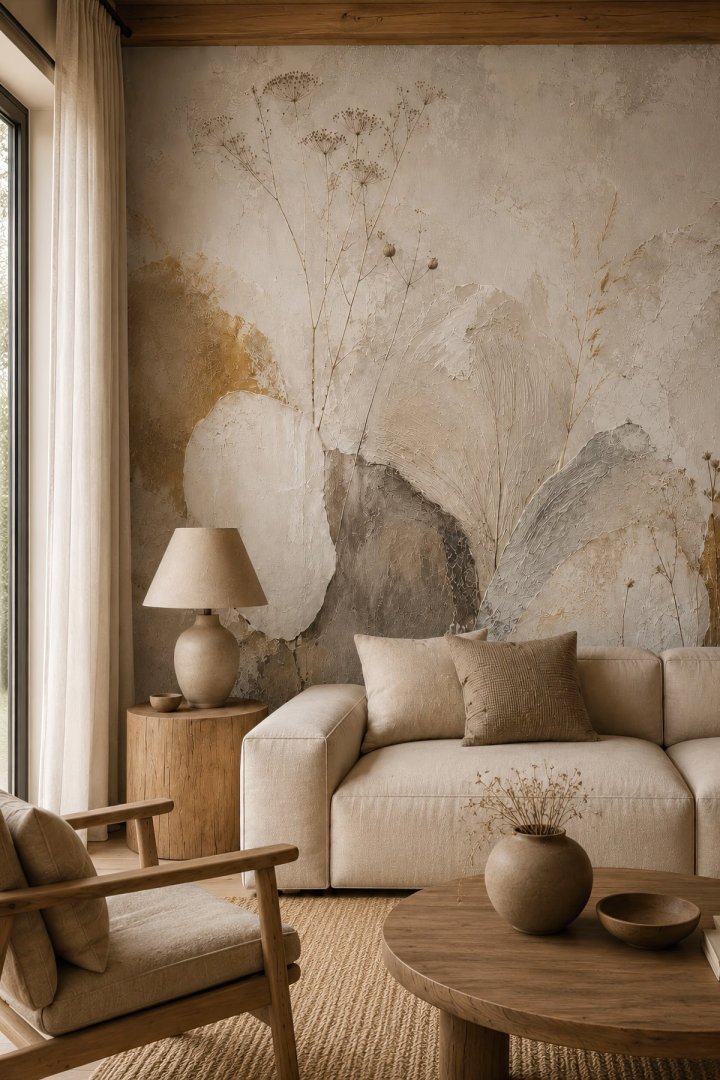 Dreamwall Taşın Hafızası Fırça Darbesi Desenli Tek Parça Tekstil Duvar Kağıdı