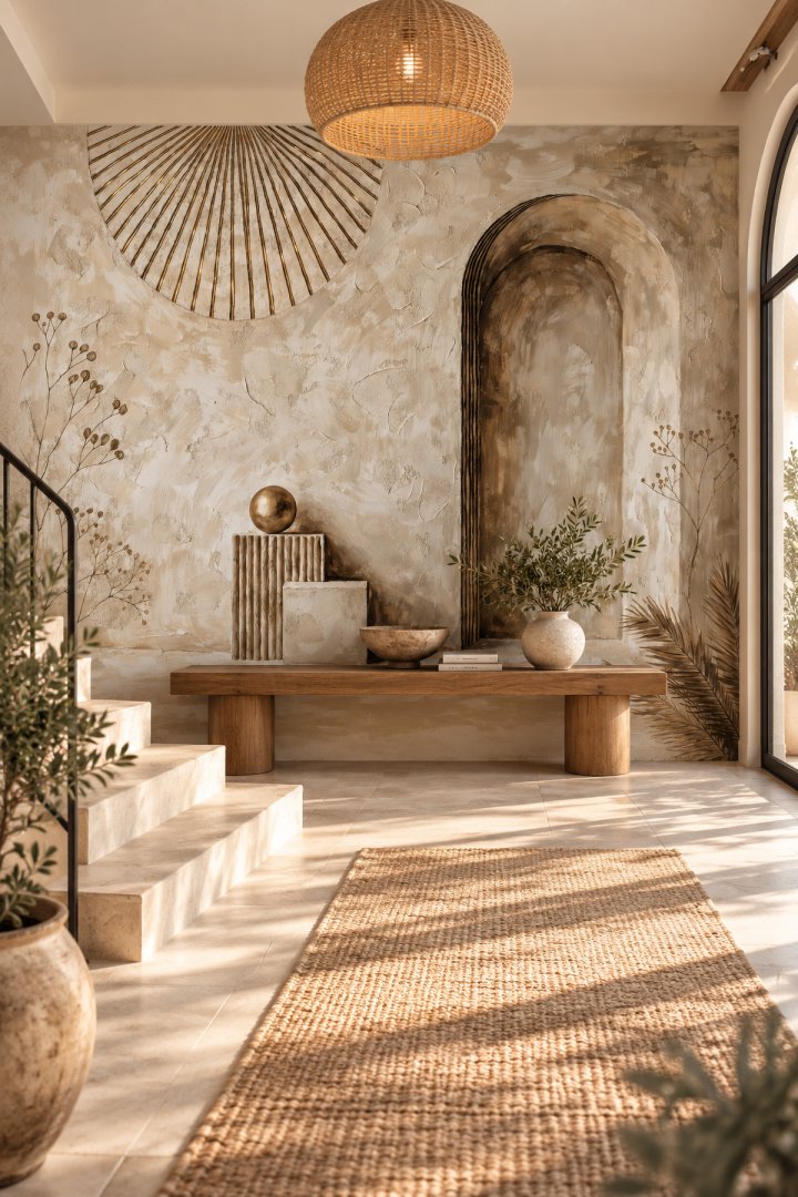 Dreamwall Taşın Sessiz Yankısı- Kemer ve Küre Desenli Tek Parça Tekstil Duvar Kağıdı 