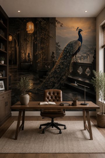 Dreamwall Tavus Kuşunun Akşamı Temalı Tek Parça Tekstil Duvar Kağıdı küçük görsel 2