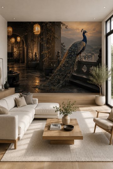 Dreamwall Tavus Kuşunun Akşamı Temalı Tek Parça Tekstil Duvar Kağıdı küçük görsel 3