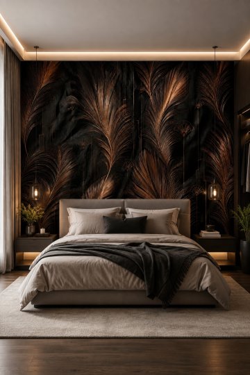 Dreamwall Tavus Kuşunun Gece Tüyleri Desenli Tek Parça Tekstil Duvar Kağıdı küçük görsel 2