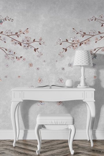 Dreamwall Tekstür Zeminli Kiraz Çiçeği Dalları Desenli Tek Parça Tekstil Duvar Kağıdı