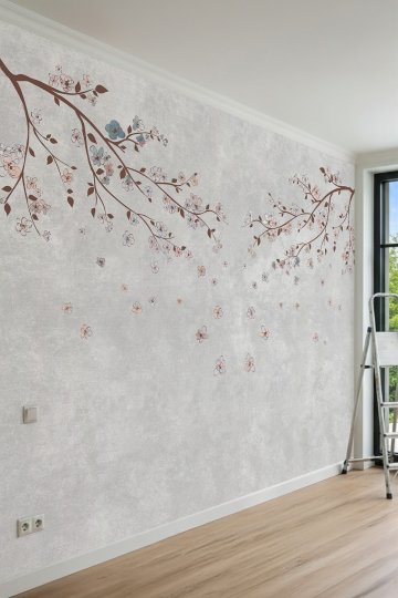 Dreamwall Tekstür Zeminli Kiraz Çiçeği Dalları Desenli Tek Parça Tekstil Duvar Kağıdı küçük görsel 2