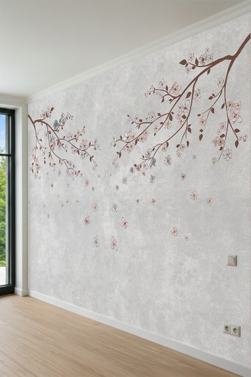 Dreamwall Tekstür Zeminli Kiraz Çiçeği Dalları Desenli Tek Parça Tekstil Duvar Kağıdı küçük görsel 3