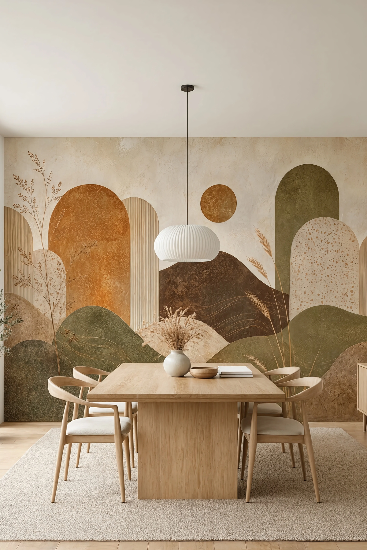 Dreamwall Terra Cotta Tepelerinin Gün Batımı Desenli Tek Parça Tekstil Duvar Kağıdı görsel 1