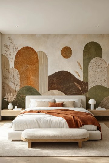 Dreamwall Terra Cotta Tepelerinin Gün Batımı Desenli Tek Parça Tekstil Duvar Kağıdı küçük görsel 3