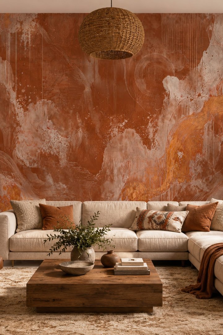 Dreamwall Toprağın İzleri Bakır Tonlu Tekstil Duvar Kağıdı