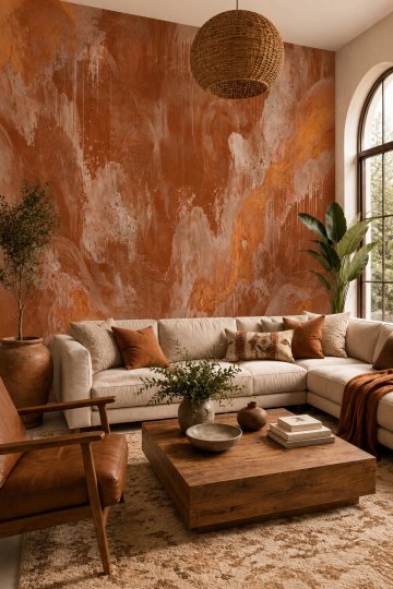 Dreamwall Toprağın İzleri Bakır Tonlu Tekstil Duvar Kağıdı küçük görsel 2