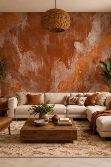 Dreamwall Toprağın İzleri Bakır Tonlu Tekstil Duvar Kağıdı küçük görsel 3