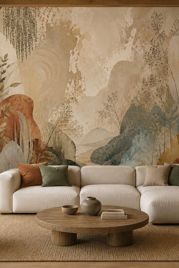 Dreamwall Toprağın Sessiz Ezgisi Fırça Darbeleri Desenli Tek Parça Tekstil Duvar Kağıdı küçük görsel 2