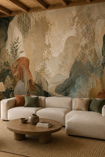 Dreamwall Toprağın Sessiz Ezgisi Fırça Darbeleri Desenli Tek Parça Tekstil Duvar Kağıdı küçük görsel 3