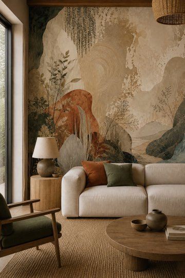 Dreamwall Toprağın Sessiz Ezgisi Fırça Darbeleri Desenli Tek Parça Tekstil Duvar Kağıdı küçük görsel 4