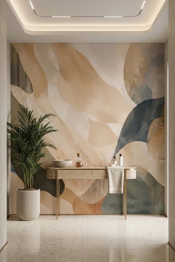 Dreamwall Toprak Dalgaları- Renk Geçişli Dalga Desenli Tek Parça Tekstil Duvar Kağıdı  küçük görsel 1