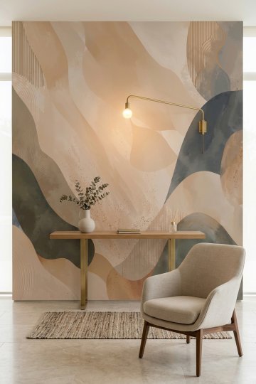 Dreamwall Toprak Dalgaları- Renk Geçişli Dalga Desenli Tek Parça Tekstil Duvar Kağıdı  küçük görsel 2