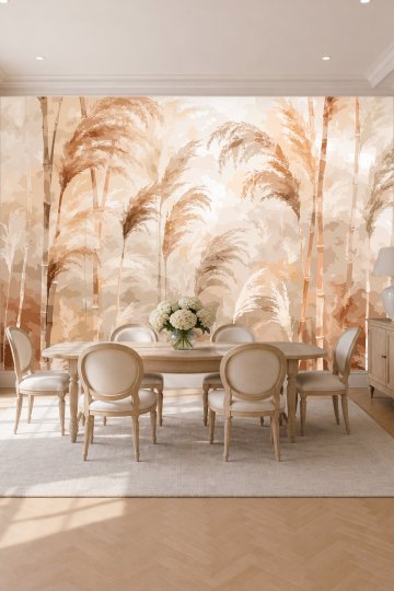 Dreamwall Toprak Tonlarında Kamışlar, Başaklar ve Bambu Motifli Lüks Tek Parça Tekstil Duvar Kağıdı  küçük görsel 2