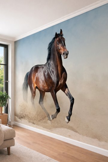 Dreamwall Toz Bulutu İçinde Koşan Asil At Temalı Modern Tek Parça Tekstil Duvar Kağıdı