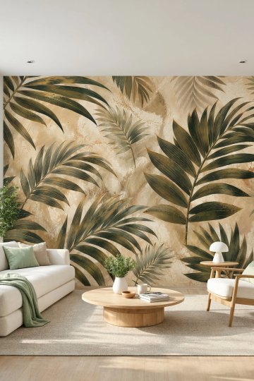 Dreamwall Toz Rengi Vahanın Yaprakları Desenli Tek Parça Tekstil Duvar Kağıdı