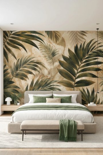 Dreamwall Toz Rengi Vahanın Yaprakları Desenli Tek Parça Tekstil Duvar Kağıdı küçük görsel 4