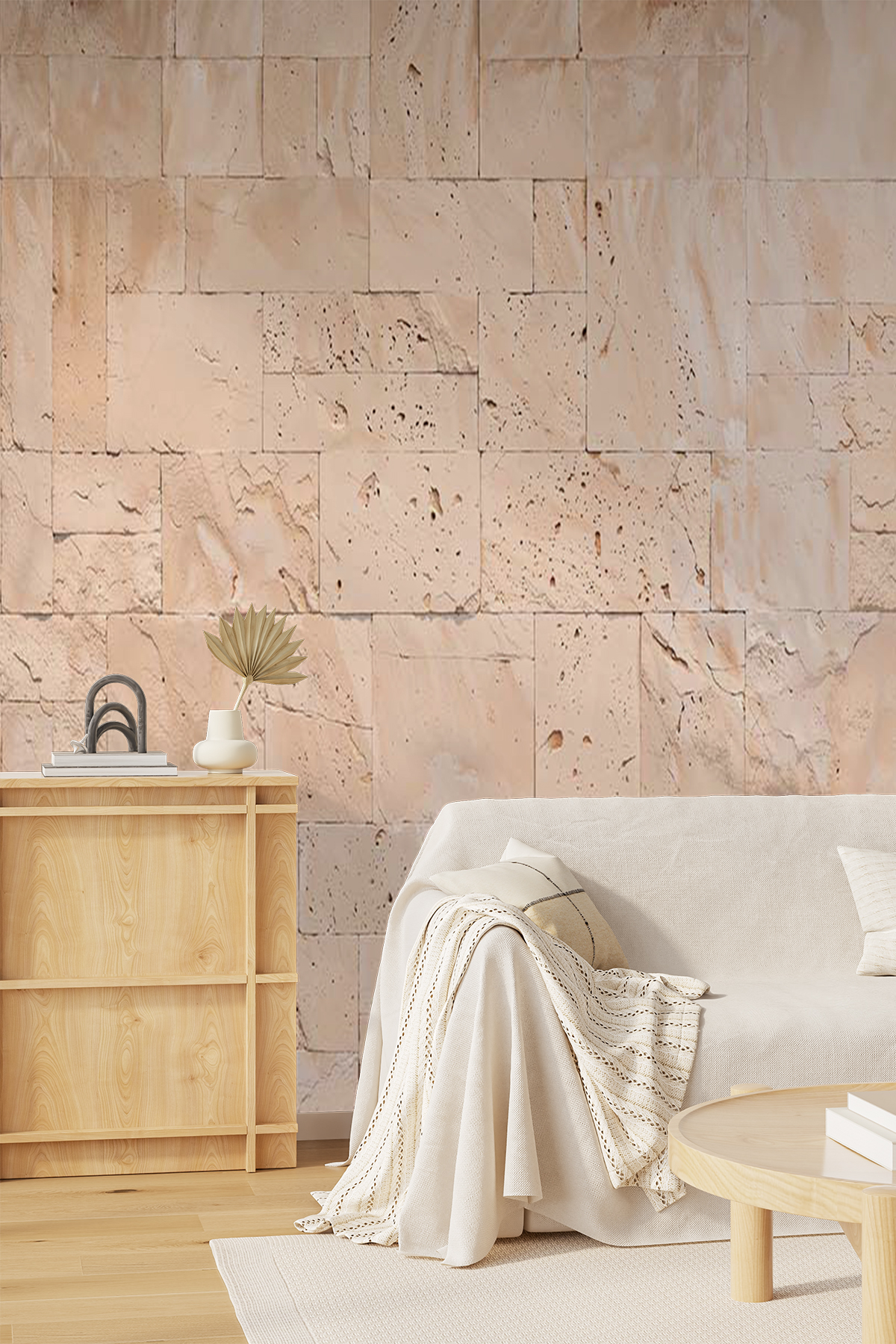 Dreamwall Traverten Taş Blokları Dokulu, Doğal Görünümlü Lüks Tek Parça Tekstil Duvar Kağıdı  görsel 1