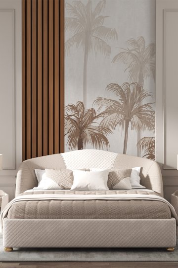 Dreamwall Tropikal Ağaç ve Ahşap Panel Desenli Tek Parça Tekstil Duvar Kağıdı küçük görsel 2
