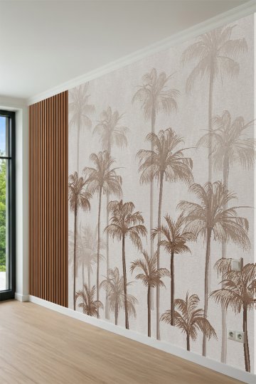 Dreamwall Tropikal Ağaç ve Ahşap Panel Desenli Tek Parça Tekstil Duvar Kağıdı küçük görsel 4