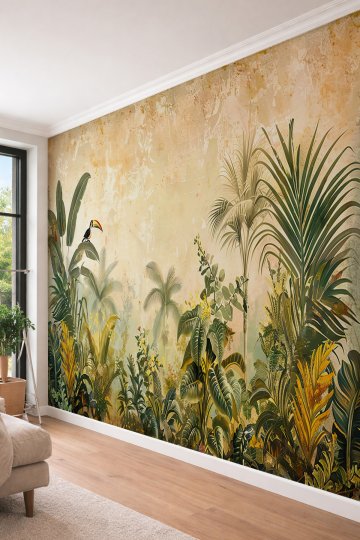 Dreamwall Tropikal Egzotik Orman ve Tukan Kuşu Tek Parça Tekstil Duvar Kağıdı - Modern Dekor