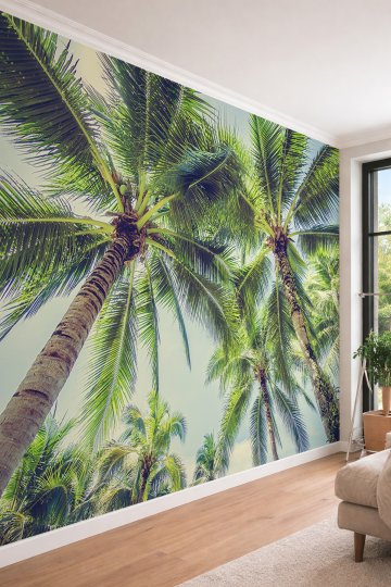 Dreamwall Tropikal Palmiye Ağaçları - Kafe ve Oteller İçin Manzaralı Tek Parça Tekstil Duvar Kağıdı