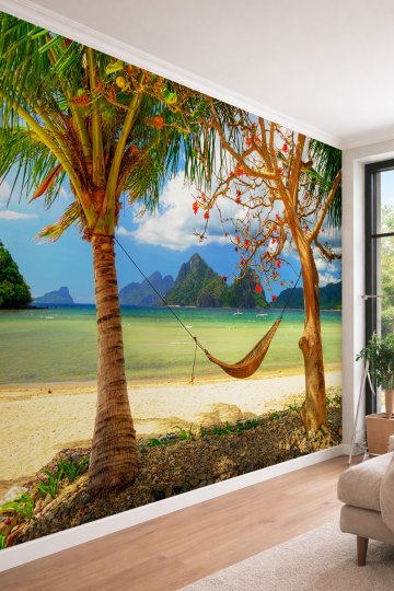 Dreamwall Tropikal Sahil ve Hamak - Butik Otel ve Spa İçin Tek Parça Tekstil Duvar Kağıdı