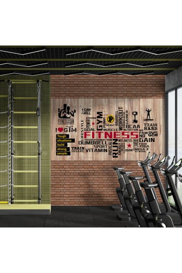Dreamwall Tuğla Çerçeveli ve Ahşap Panelli Fitness Temalı Tek Parça Tekstil Duvar Kağıdı küçük görsel 2