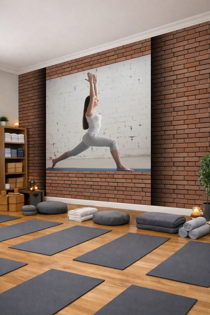 Dreamwall Tuğla Desenli Niş Görünümlü Yoga ve Spor Salonu Konseptli Tek Parça Tekstil Duvar Kağıdı