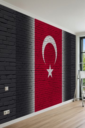 Dreamwall Tuğla Duvar Fonu Üzerinde Türk Bayrağı Motifli Tek Parça Tekstil Duvar Kağıdı küçük görsel 2