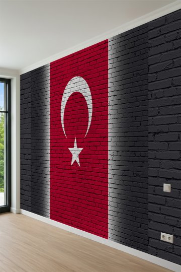 Dreamwall Tuğla Duvar Fonu Üzerinde Türk Bayrağı Motifli Tek Parça Tekstil Duvar Kağıdı küçük görsel 3