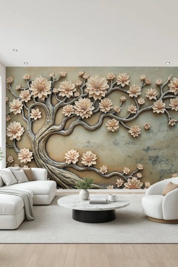 Dreamwall Ustanın Bin Yıllık Oymaları- Çiçekli Ağaç Desenli Tek Parça Tekstil Duvar Kağıdı küçük görsel 2