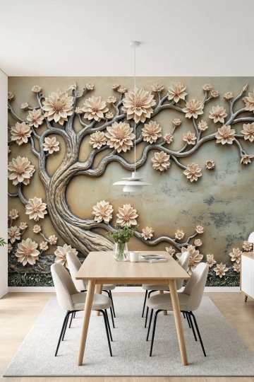 Dreamwall Ustanın Bin Yıllık Oymaları- Çiçekli Ağaç Desenli Tek Parça Tekstil Duvar Kağıdı küçük görsel 4