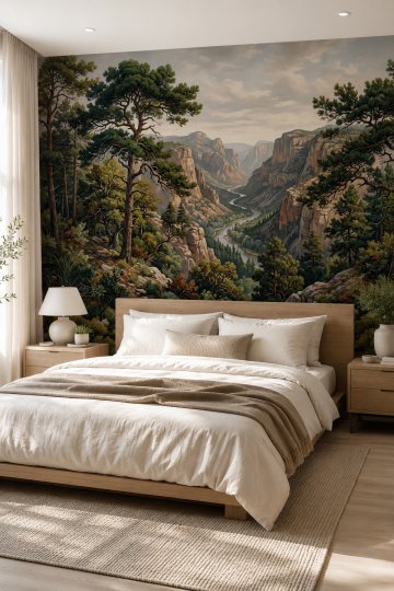 Dreamwall Vahşi Kanyon- Çam Ormanı Desenli Tek Parça Tekstil Duvar Kağıdı küçük görsel 2