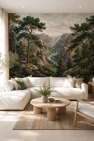Dreamwall Vahşi Kanyon- Çam Ormanı Desenli Tek Parça Tekstil Duvar Kağıdı küçük görsel 3