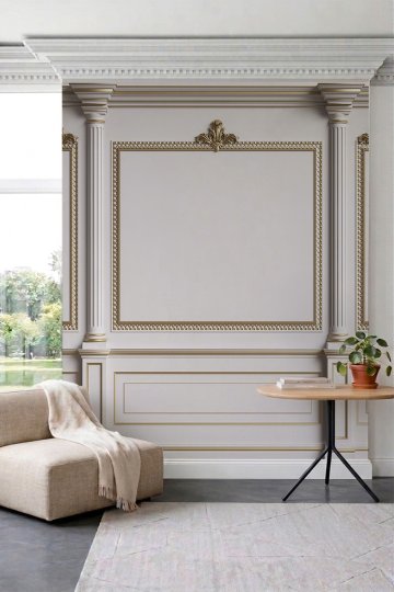 Dreamwall Varak Detaylı Çerçeve Panelli ve Sütun Desenli Tek Parça Tekstil Duvar Kağıdı küçük görsel 2