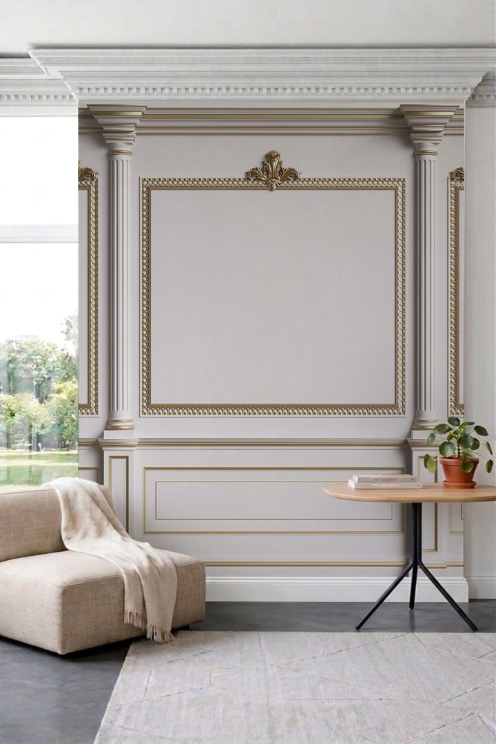 Dreamwall Varak Detaylı Çerçeve Panelli ve Sütun Desenli Tek Parça Tekstil Duvar Kağıdı
