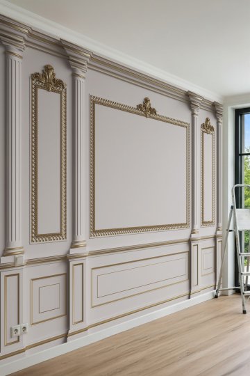 Dreamwall Varak Detaylı Çerçeve Panelli ve Sütun Desenli Tek Parça Tekstil Duvar Kağıdı küçük görsel 3