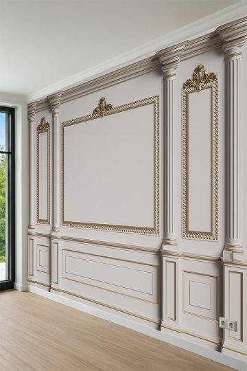 Dreamwall Varak Detaylı Çerçeve Panelli ve Sütun Desenli Tek Parça Tekstil Duvar Kağıdı küçük görsel 1