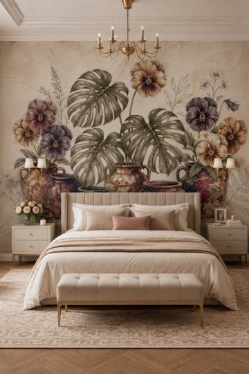 Dreamwall Vazoların Buluşması- Vazo ve Botanik Desenli Tek Parça Tekstil Duvar Kağıdı küçük görsel 4