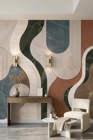 Dreamwall Velora Ritmi- Renk Geçişli Dalga Desenli Tek Parça Tekstil Duvar Kağıdı  küçük görsel 1