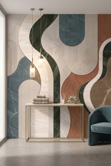 Dreamwall Velora Ritmi- Renk Geçişli Dalga Desenli Tek Parça Tekstil Duvar Kağıdı  küçük görsel 2