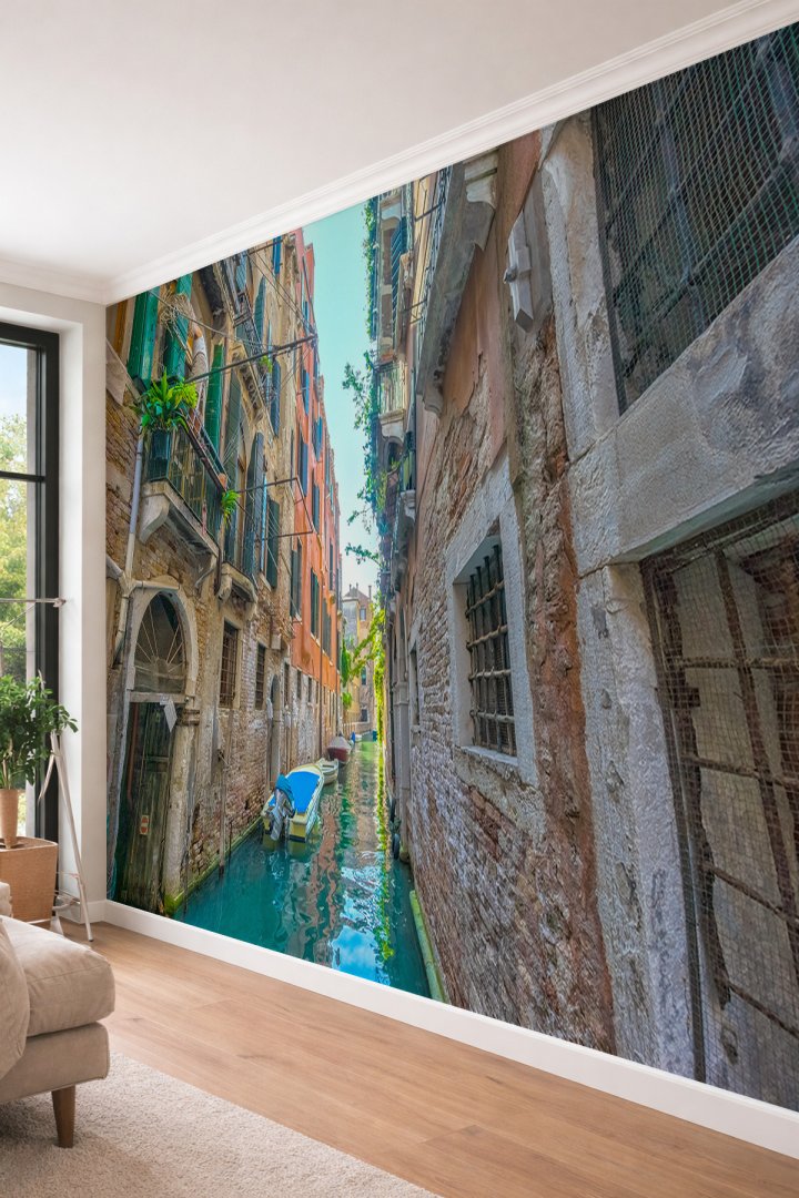 Dreamwall Venedik Kanalları ve Tarihi Evler - Şehir Temalı Tek Parça Tekstil Duvar Kağıdı