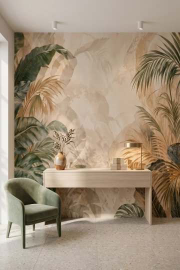 Dreamwall Verde Sessizliği- Botanik Yaprak ve Gölgeleri Desenli Tek Parça Tekstil Duvar Kağıdı  küçük görsel 3