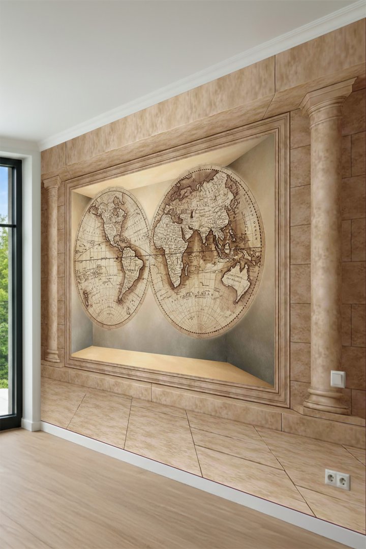 Dreamwall Vintage Atlas Niş Desenli Tek Parça Tekstil Duvar Kağıdı