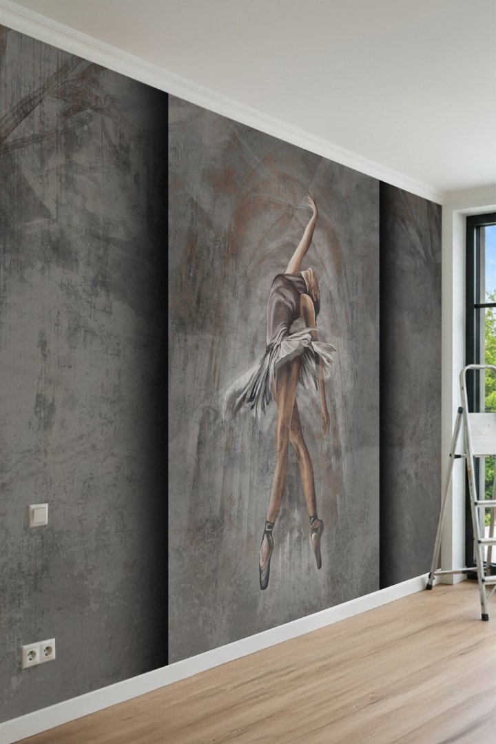Dreamwall Vintage Balerin Figürlü Beton Görünümlü Tek Parça Tekstil Duvar Kağıdı